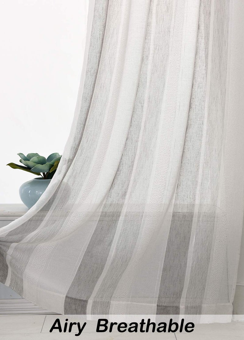 Central Park Sheer Gray and White Stripe Farmhouse Curtains Boucle Linen Window Curtain Panel Pairs Yarn Dyed Woven 95 Inches Long for Living Room Bedroom 2 Pack Rod Pocket Rustic Living Panels - Image 5